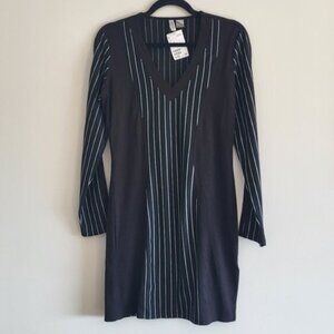 HM Divided Black with White Stripes V-Neck Jersey Dress Size Large